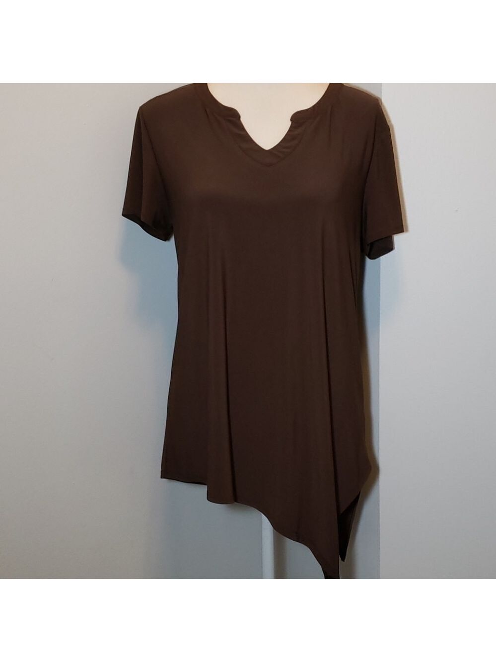 Cato Asymmetrical Hem Tunic Top M Brown VGUC